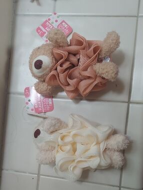 Plush Bear Bath Sponge for Kids - Peach and Cream (2-Pack)